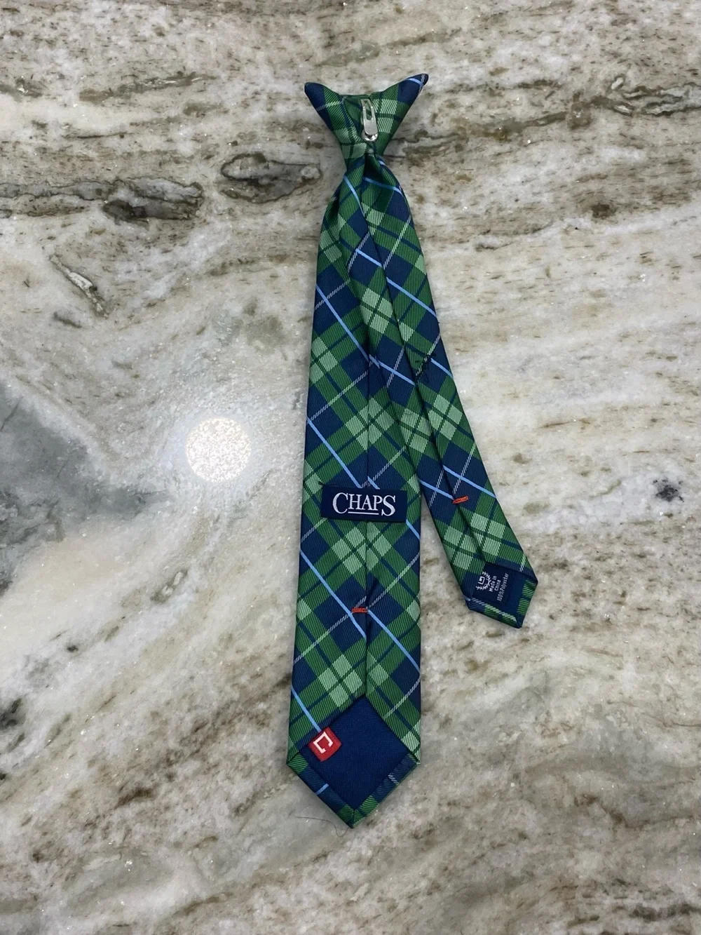 Boys CHAPS Green & Blue Plaid clip on Tie - Classic Plaid Neckwear